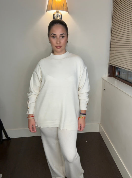 🧶 Conjunto de Punto 'Bouton' Jersey Mock-Neck y Pantalón Wide Leg