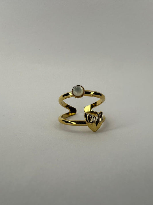 💖 Anillo "Corazón de Nácar" Doble Banda - Ajustable (Dorado y Plata) ✨