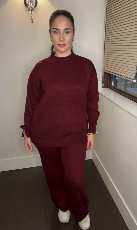 🧶 Conjunto de Punto 'Bouton' Jersey Mock-Neck y Pantalón Wide Leg