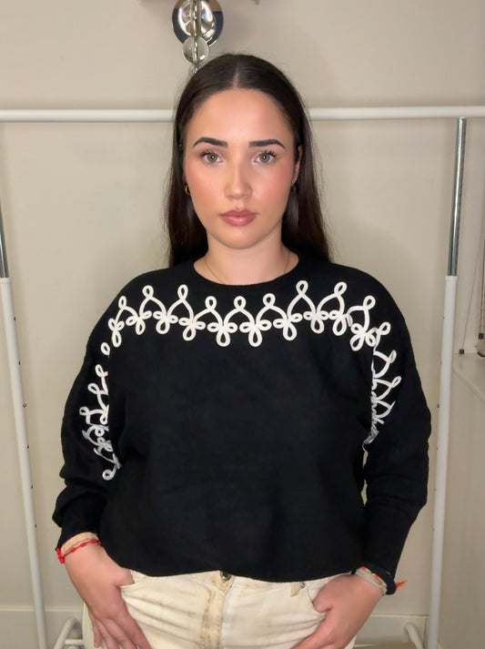 ➰ Jersey de Punto con Diseño de Encaje o Trenza en Contraste