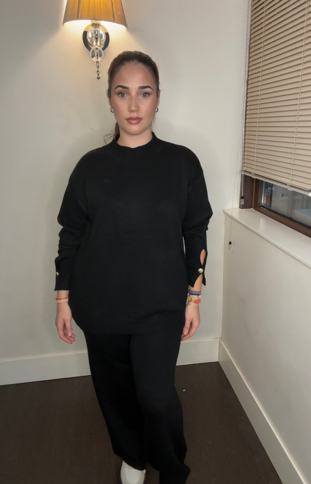 🧶 Conjunto de Punto 'Bouton' Jersey Mock-Neck y Pantalón Wide Leg