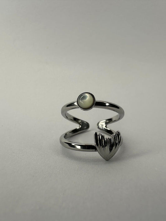 💖 Anillo "Corazón de Nácar" Doble Banda - Ajustable (Dorado y Plata) ✨