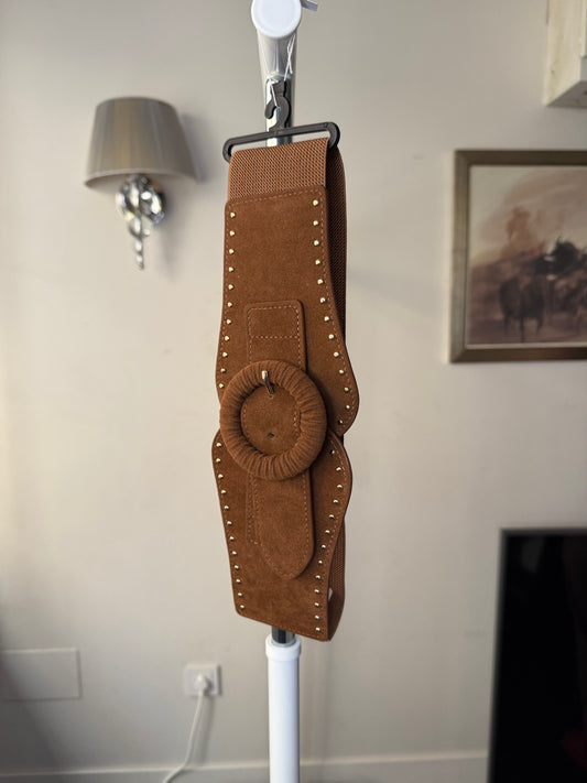🍂 Cinturón Fajín Ancho de Estilo Suede con Tachuelas y Hebilla Grande